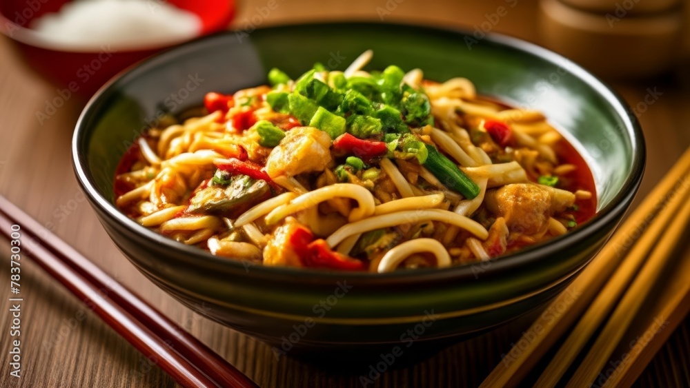 Delicious Asian noodle dish ready to be savored Delicious Asian noodle dish ready to be savored