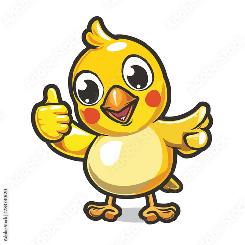 A logo with a yellow bird who has a happy smile 