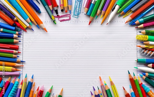 Assortment of coloured pencils with shadow on white background