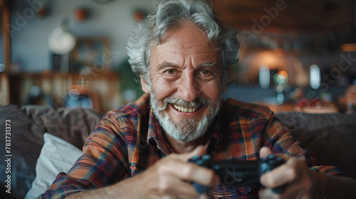 old man playing video game