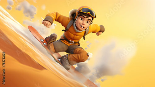 A 3D rendering featuring a young character in various moments of extreme sports © Visual Aurora
