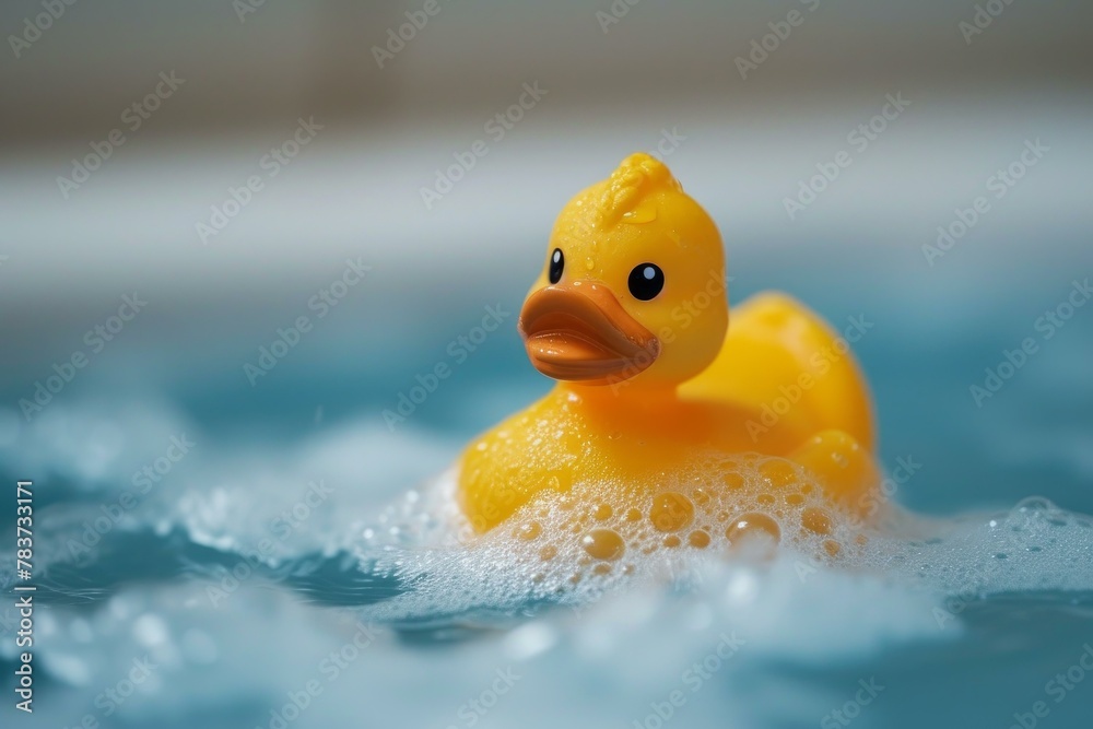 Floaty Bath duck toy. Soap water foam. Generate Ai Floaty Bath duck toy. Soap water foam. Generate Ai