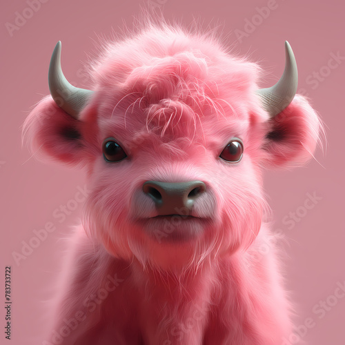 A cute and happy baby bison 3d illustration