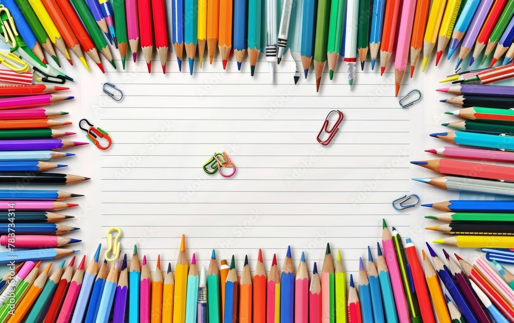 Fototapeta premium Assortment of coloured pencils with shadow on white background