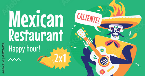 Flat mexican restaurant social media promo template