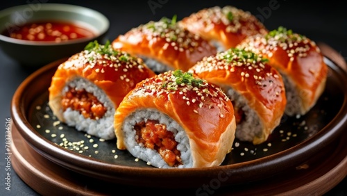  Deliciously crafted sushi rolls ready to be savored