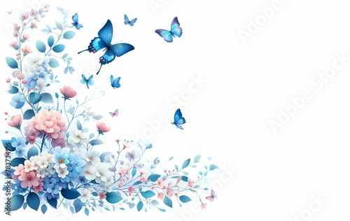 Beautiful butterflies on soft pastel background with copy space, generative ai