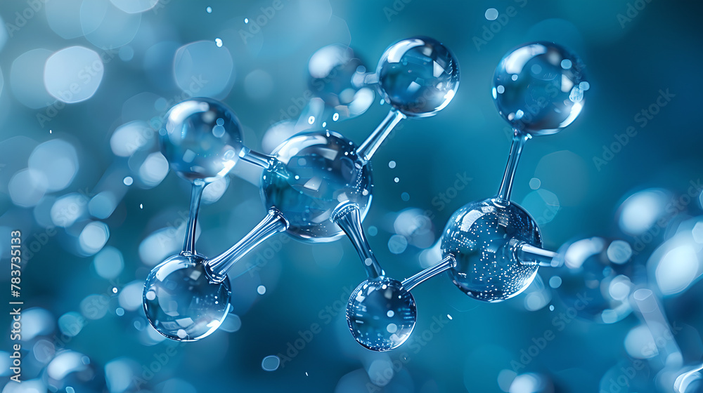3D Rendered Molecules in Blue Tones with Bokeh Effect, Generative AI 3D Rendered Molecules in Blue Tones with Bokeh Effect, Generative AI