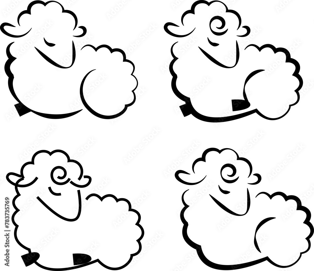stylized black and white linear drawing of a sheep, vector stylized black and white linear drawing of a sheep, vector