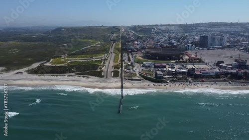 Drone Shot Over the Ocean of the US and Mexico Border