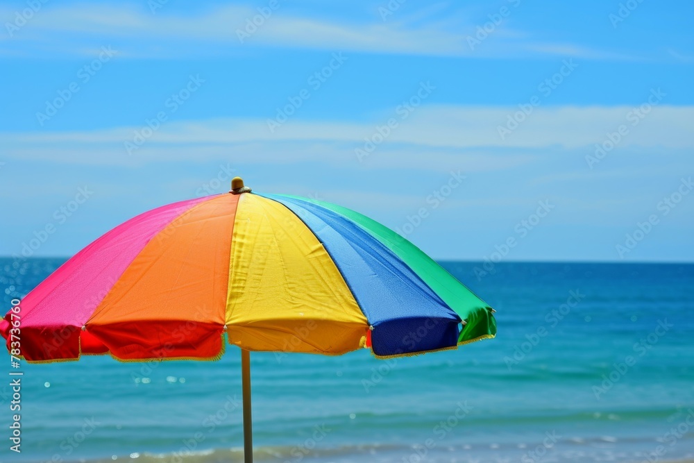 Protective Beach colorful umbrella. Colorful summer. Generate Ai