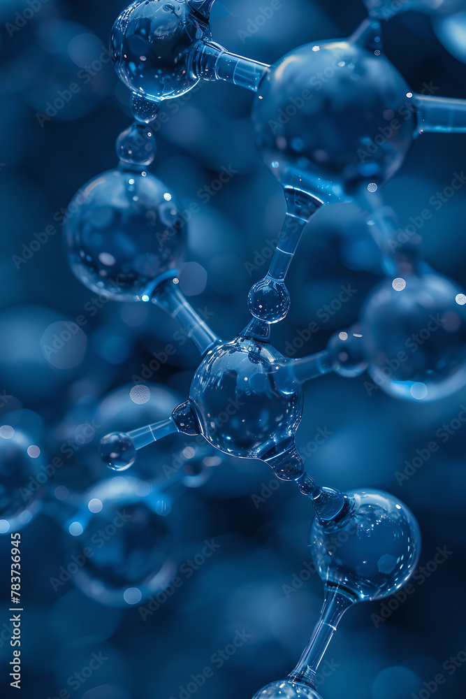 3D Molecular Chain Illustration with Deep Blue Backdrop, Generative AI 3D Molecular Chain Illustration with Deep Blue Backdrop, Generative AI