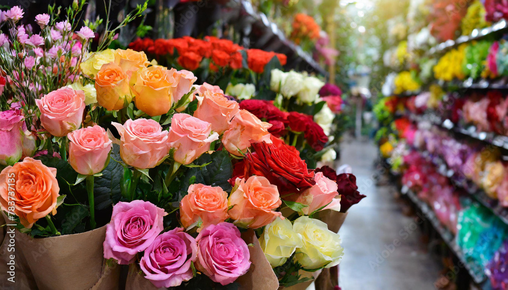 Obraz premium colorful tulips in a market, rose, bouquet, flower, roses, 