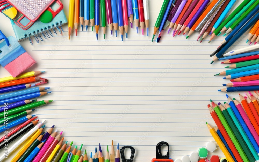 Fototapeta premium Assortment of coloured pencils with shadow on white background