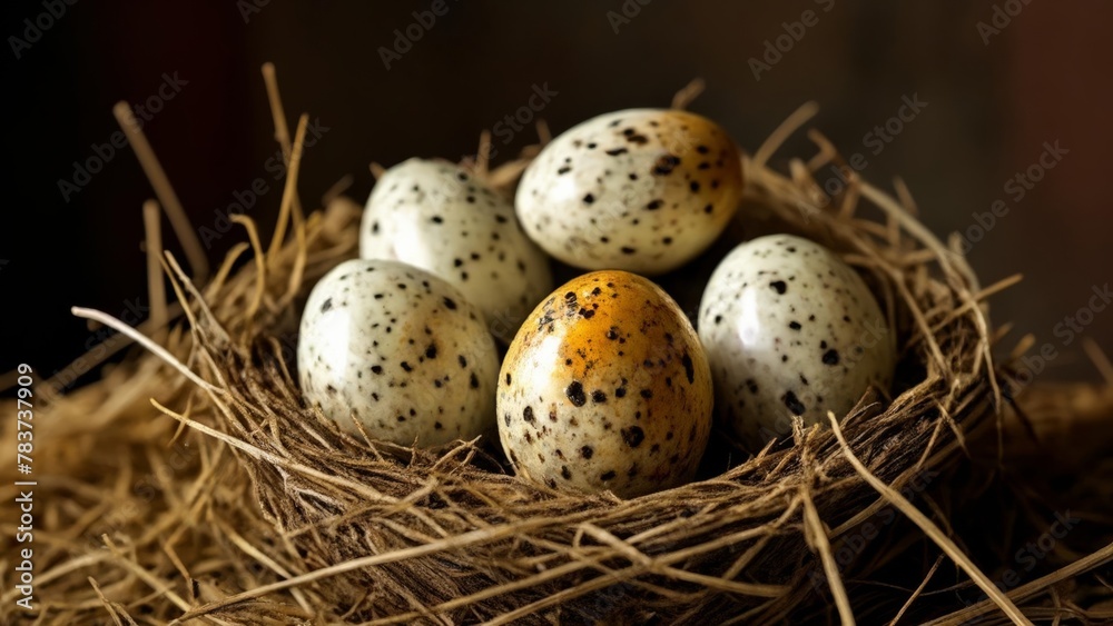 Nestled in the nest a clutch of speckled eggs Nestled in the nest a clutch of speckled eggs