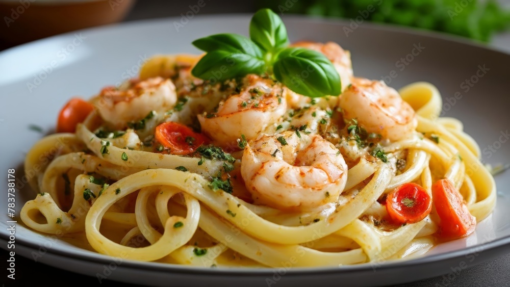 Delicious shrimp scampi pasta ready to be savored Delicious shrimp scampi pasta ready to be savored