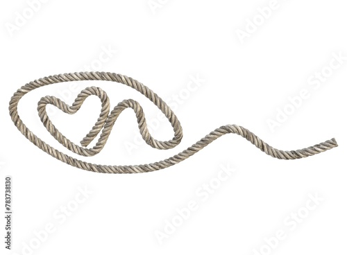 3D render of a rope in the shape of a heart on a white background. 3D render.