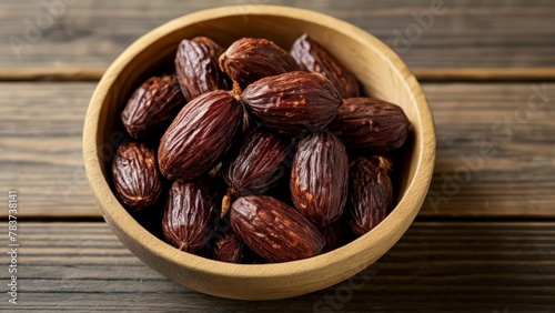  Nutty Delight A Bowl of Dates on a Wooden Table