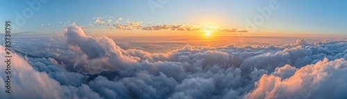 Highaltitude viewpoint, clouds below, sunrise spectacle, breathtaking awe , no grunge, splash, dust photo