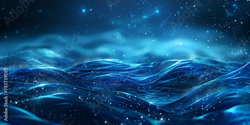 blue glowing wave, shining bokeh star particle  abstract background, copy space photo