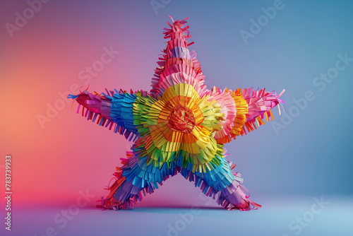 Vibrant pinata in the shape of a star isolated on a gradient background symbolizing traditional Cinco De Mayo festivities, illustration, cover  photo