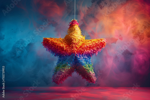 Vibrant pinata in the shape of a star isolated on a gradient background symbolizing traditional Cinco De Mayo festivities, illustration, cover  photo