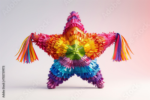 Vibrant pinata in the shape of a star isolated on a gradient background symbolizing traditional Cinco De Mayo festivities, illustration, cover  photo