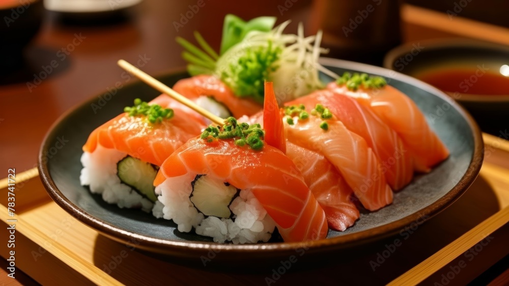 Deliciously crafted sushi ready to be savored Deliciously crafted sushi ready to be savored