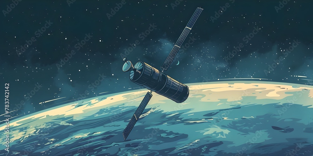 Obraz premium Orbiting Satellite Transmitting Critical Data for Global Weather Forecasting and Communications