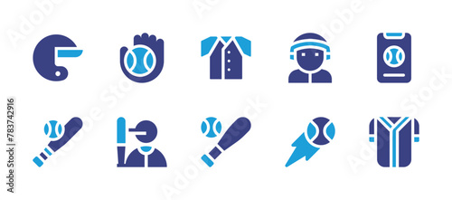 Baseball icon set. Duotone color. Vector illustration. Containing baseball, batter, helmet, baseballglove, baseballplayer, baseballjersey.