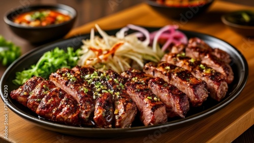  Deliciously grilled meat with fresh vegetables ready to be savored © vivekFx