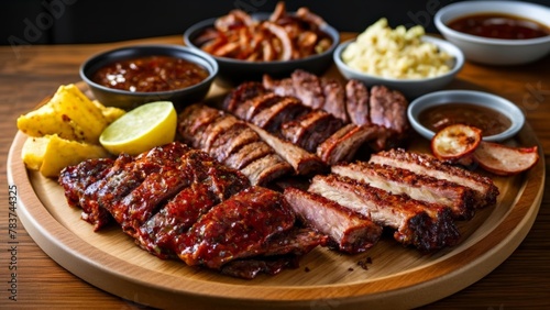  Delicious BBQ feast on a wooden platter