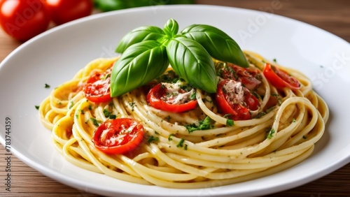  Delicious pasta dish with fresh basil and cherry tomatoes