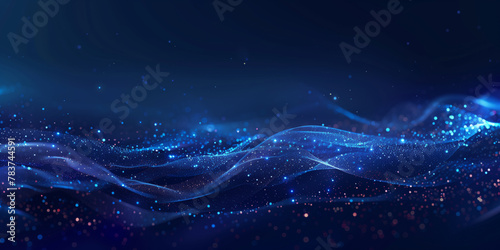 blue glowing wave, shining bokeh star particle abstract background, copy space photo