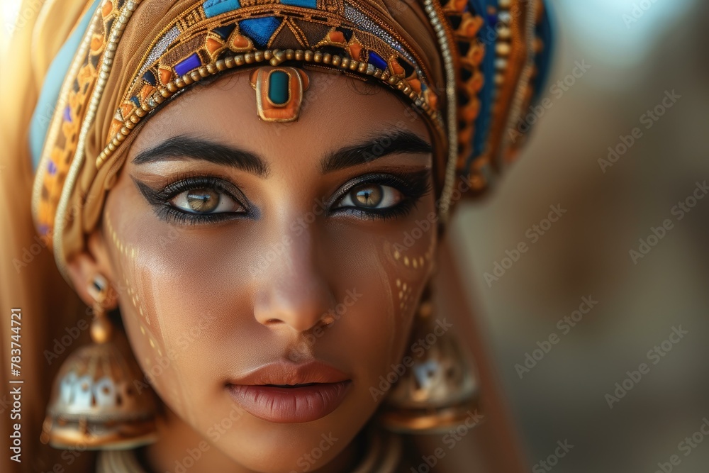 Cultured Egyptian woman. Portrait face fashion. Generate Ai