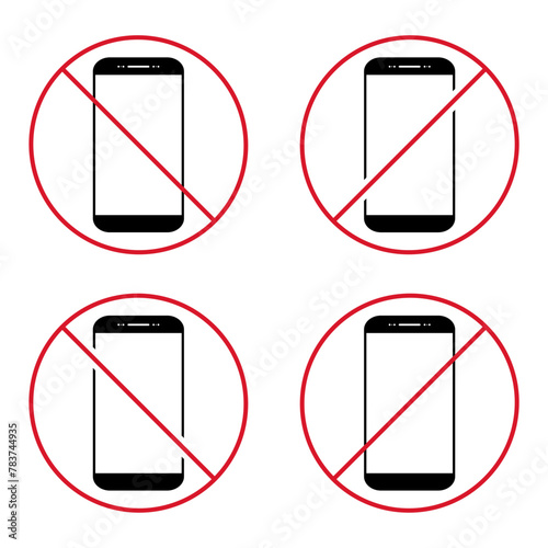 Set of Mobile forbidden icon, no use phone sign, ban smartphone label vector illustration