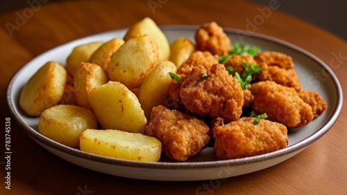  Delicious golden fried chicken and potatoes a classic comfort food
