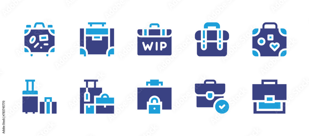Suitcase icon set. Duotone color. Vector illustration. Containing suitcase, luggage, briefcase.