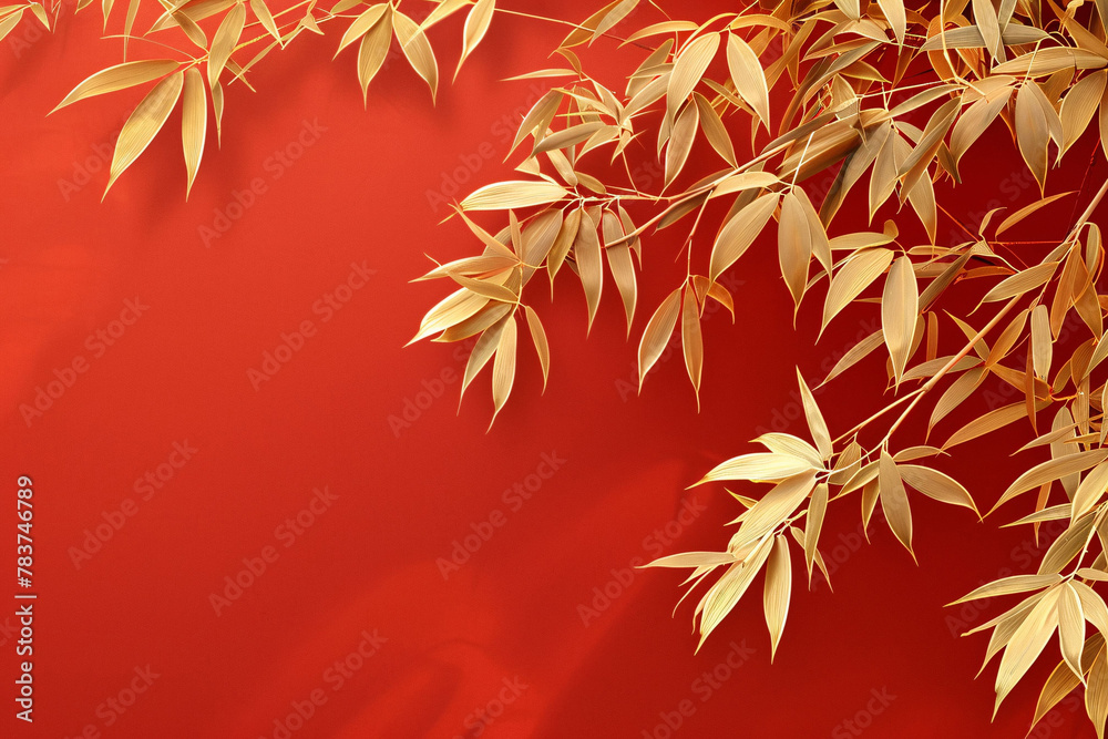 Golden leaves illustration on red background, simple luxury concept illustration Golden leaves illustration on red background, simple luxury concept illustration