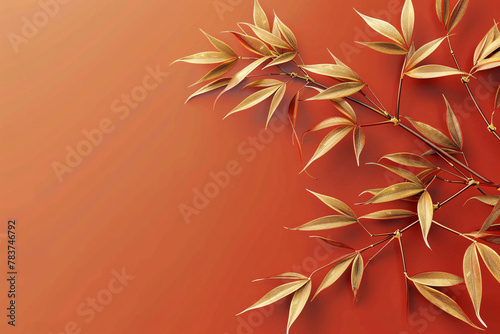 Wallpaper Mural Golden leaves illustration on red background, simple luxury concept illustration Torontodigital.ca