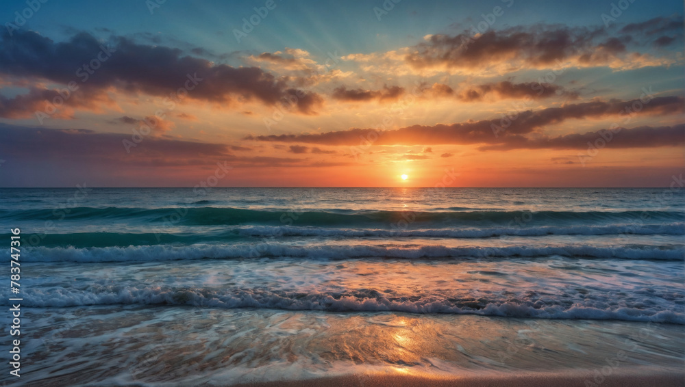 A coastal abstract light effect texture with shades of coral pink, aqua blue, and sandy beige, capturing the tranquil beauty of a sun-kissed coastline at dawn.