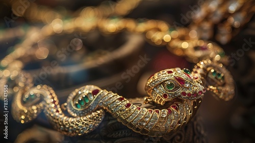 gold necklace like snake with gems