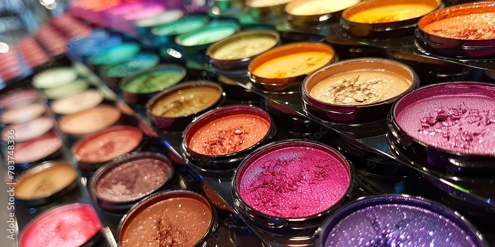 Makeup testers arranged by color, close-up, vibrant and inviting display Makeup testers arranged by color, close-up, vibrant and inviting display