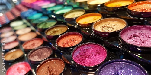Makeup testers arranged by color, close-up, vibrant and inviting display