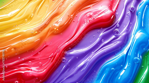 Thick Colorful Rainbow Flowing Liquid Paint in Yellow, Red, Purple, and Blue Colors.