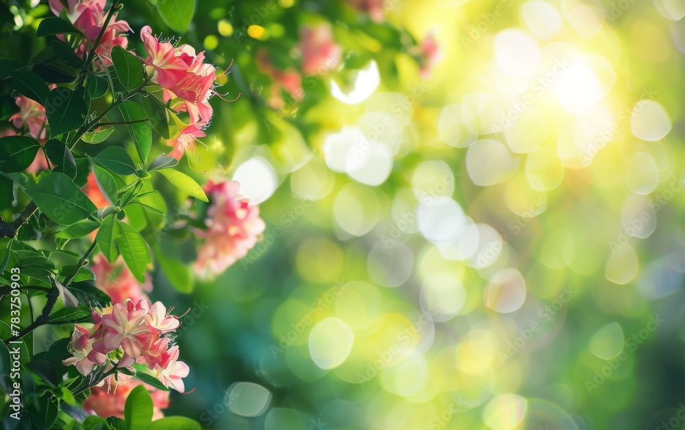 Fototapeta premium Beautiful flowers on blur green nature background. Spring and summer background