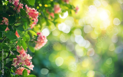 Beautiful flowers on blur green nature background. Spring and summer background