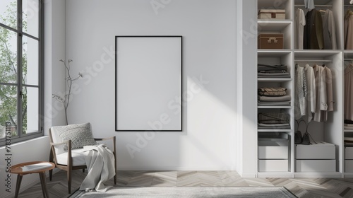 Framed mockup, ISO paper size A. Cabinet wall poster mockup. Interior mockup with house background.