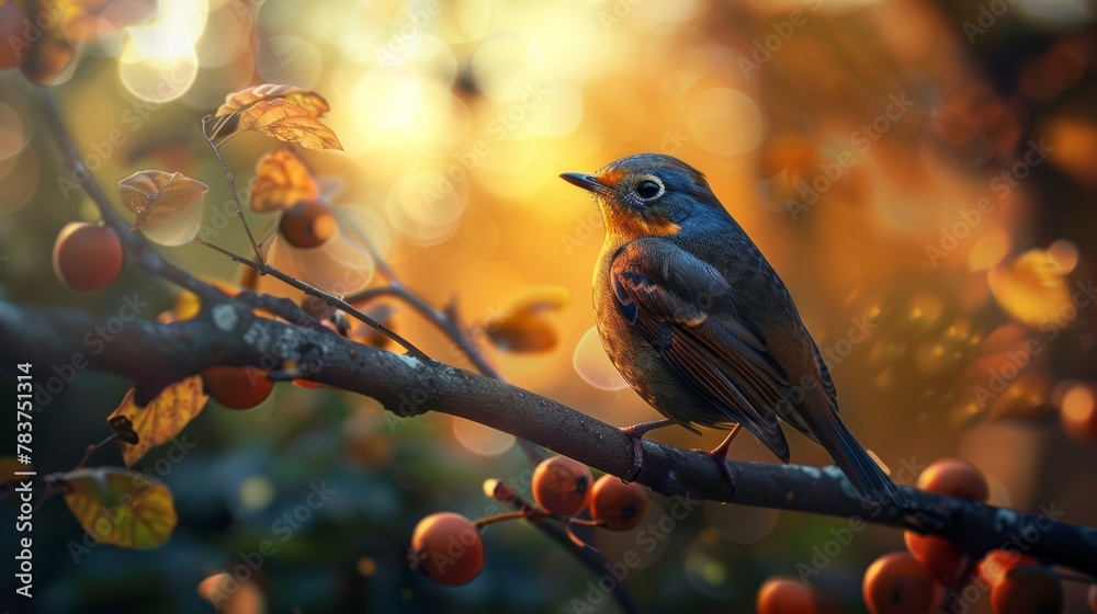 Fototapeta premium A colorful song bird perching on a tree branch
