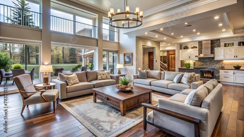 Open Concept Living Room in New Luxury Home Exudes Sophistication and Comfort.